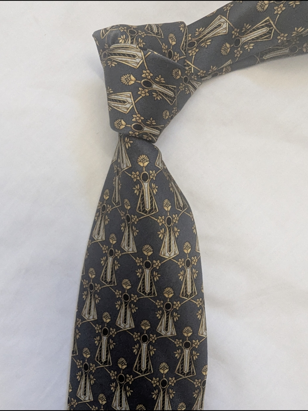 Lanvin Gray Tie with Gold Motif